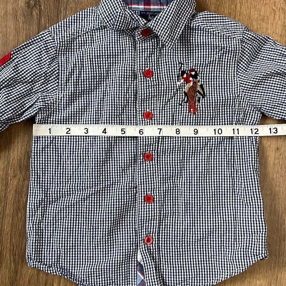 US Polo Assn Blue Gingham Embroidered Long Sleeve Button #3 Shirt Sz 3T